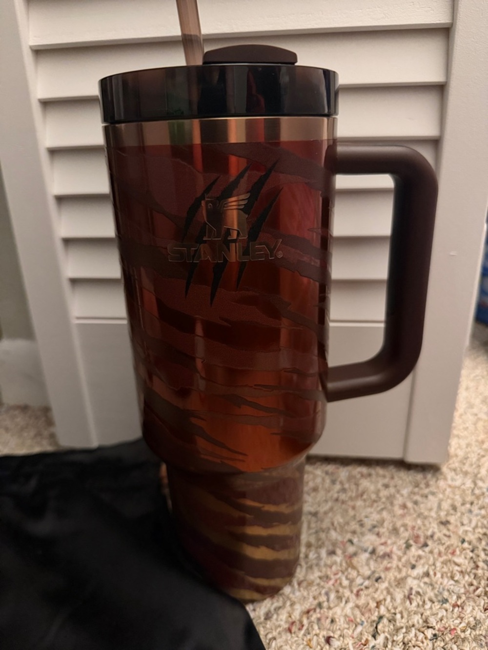 Stanley Brown Tiger-Stripe Travel Mug with Handle